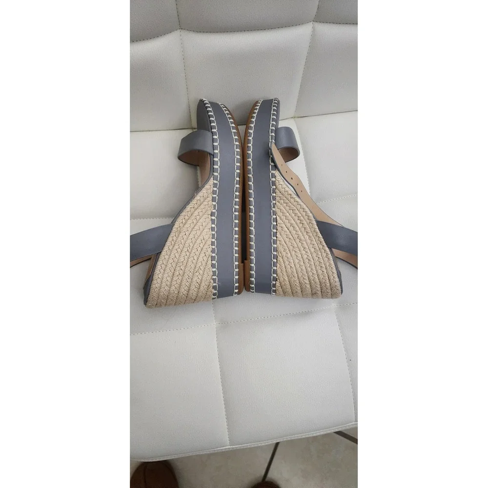 Lauren Ralph Lauren Hilarie Espadrille Wedge Sandals Ocean Blue Grey Leather 9B‎